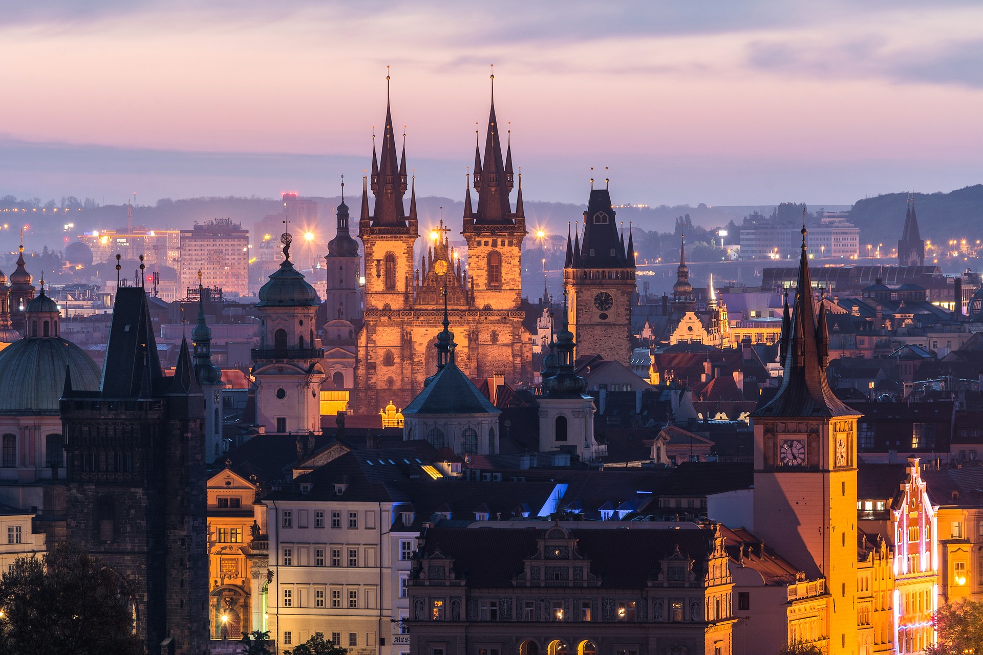 Prague Christmas Markets Bliss | Wide-angle shot capturing the picturesque beauty of Prague's sprawling cityscape and architectural landmarks.